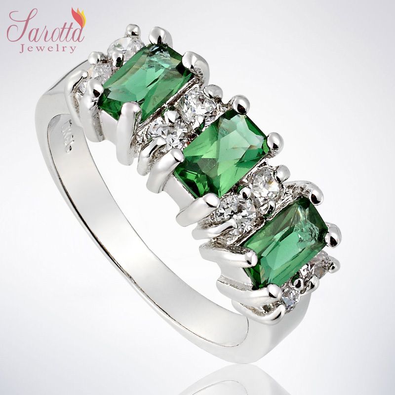  GIFT EMERALD CUT GREEN EMERALD GOLD PLATED FASHION JEWELRY LADY RING 8