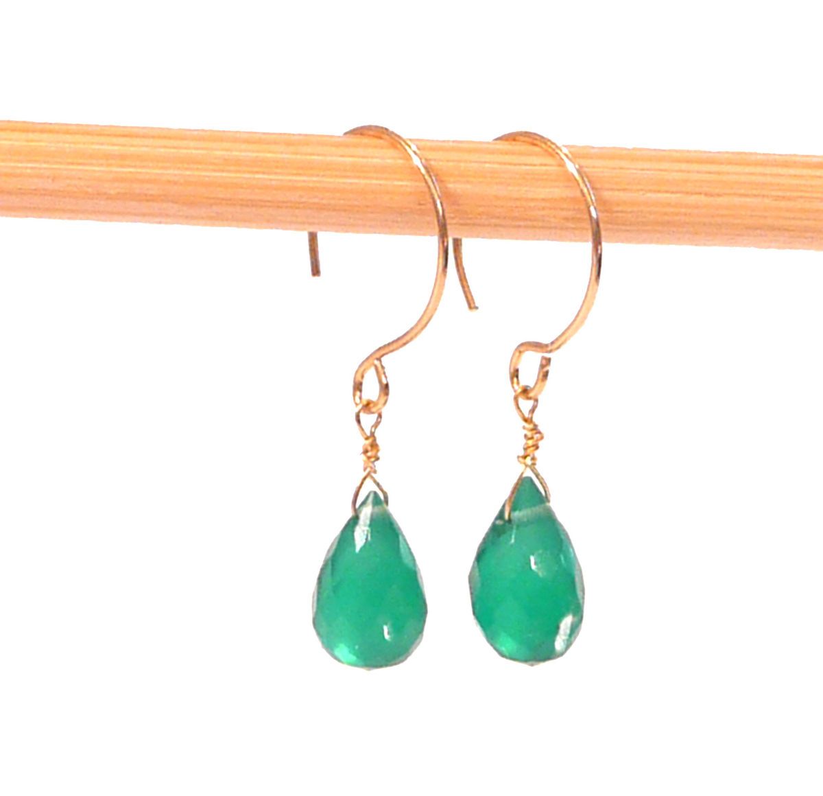 EMERALD EARRINGS 1 7cts BRIOLETTES SOLID 14K 18K GOLD EARRINGS 2g MINI