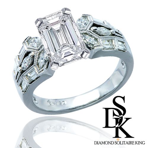 Diamond Engagement Ring 1 90 Ct Total Emerald Cut 14k Gold Heavy