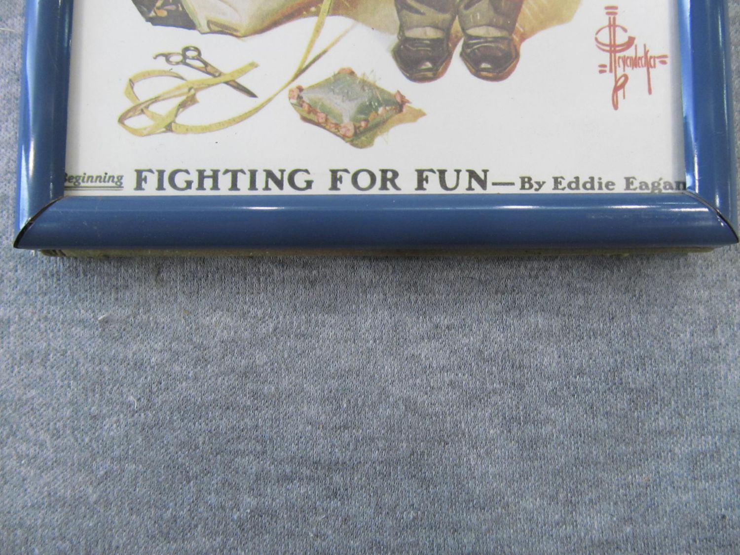 Fighting for Fun by Eddie Eagan w Blue Tone Wooden Frame