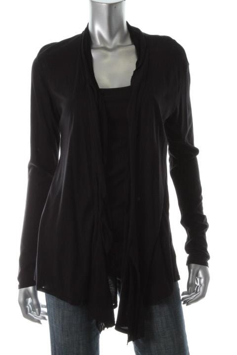 Ella Moss New Black Jersey Long Sleeve Ruffled Open Front Cardigan Top