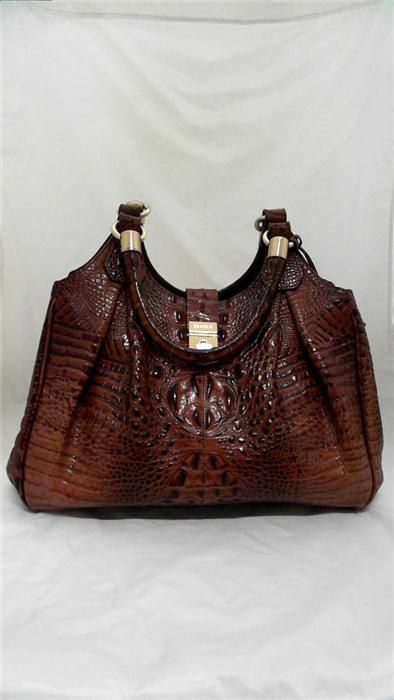 Brahmin Elisa Large Double Strap Satchel Brown Handbag Bag Purse