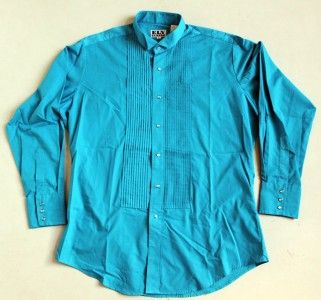 Ely Tuxedo Aqua Blue Pleated Snap Button Long Sleeve Rodeo Dress Shirt