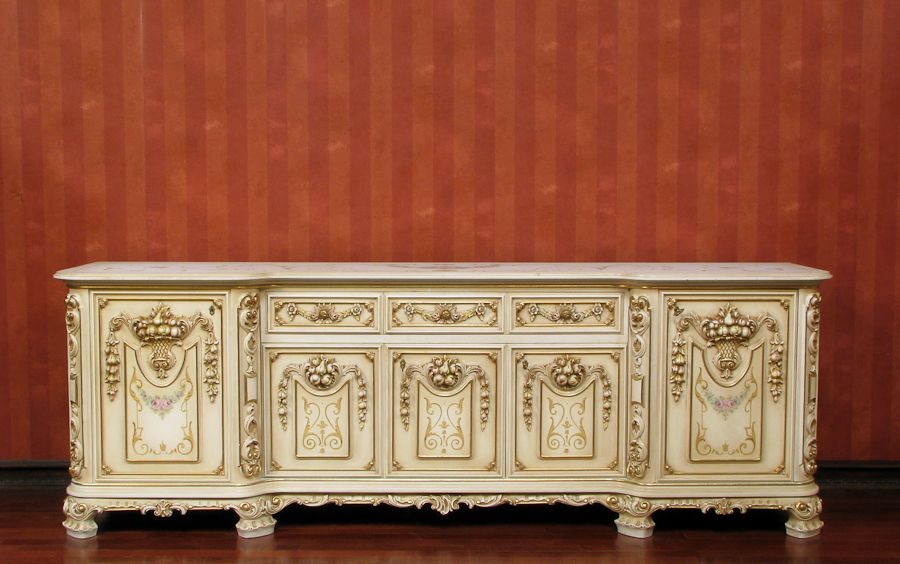 58365 Large Italian Painted 5 Door Baroque Sideboard