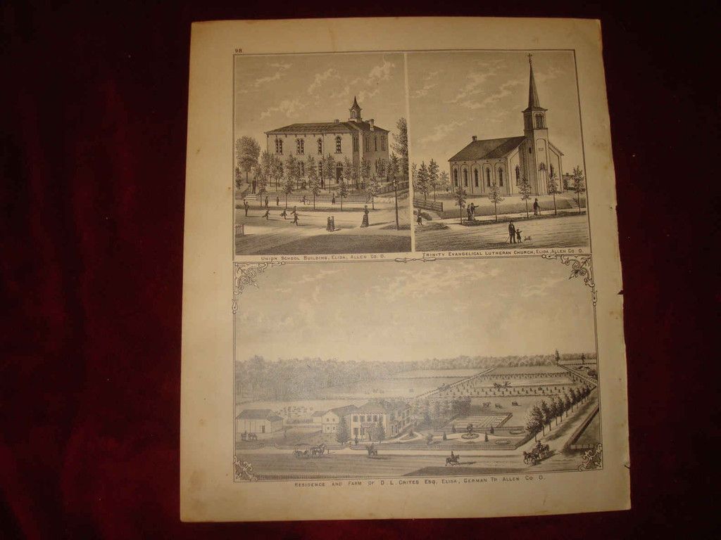 1880 Elida German Amanda Township Ohio Antique Print