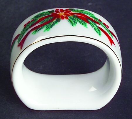 manufacturer fairfield pattern poinsettia ribbons piece napkin ring