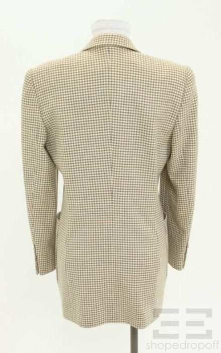 ESCADA Margaretha Ley Beige Tan Wool Houndstooth Blazer Jacket Size 36