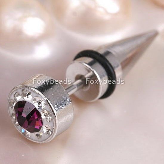 Purple Stainless Steel Fake Piercing Taper Earring Stud