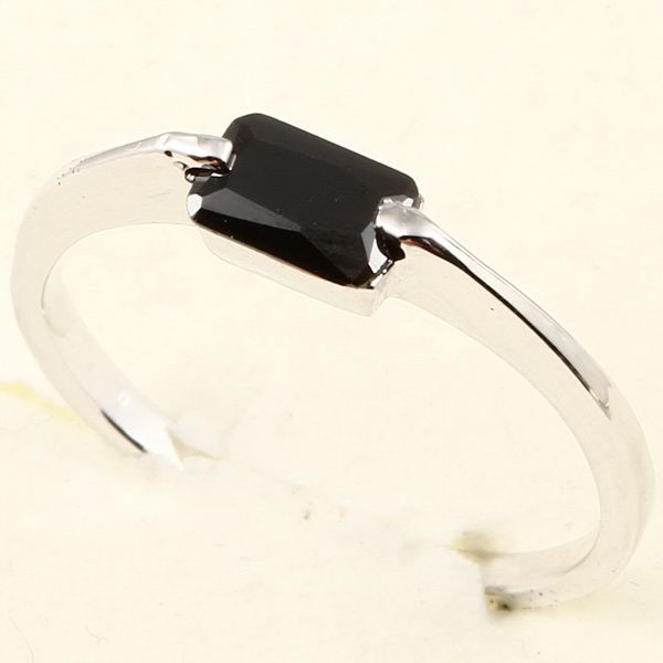 4x6mm Emerald Cut Black Sapphire 78 Ring