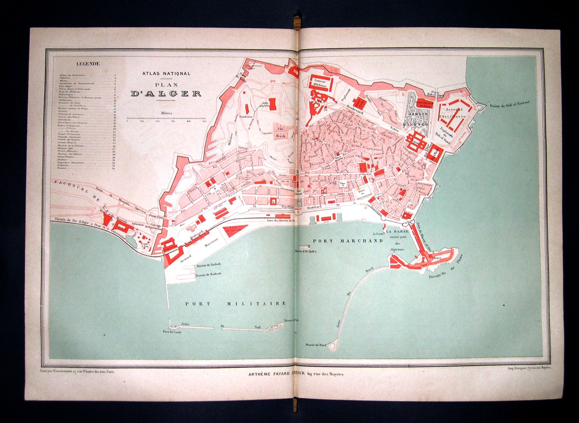 1877 Fayard Topographical Map Algeria Algiers Africa