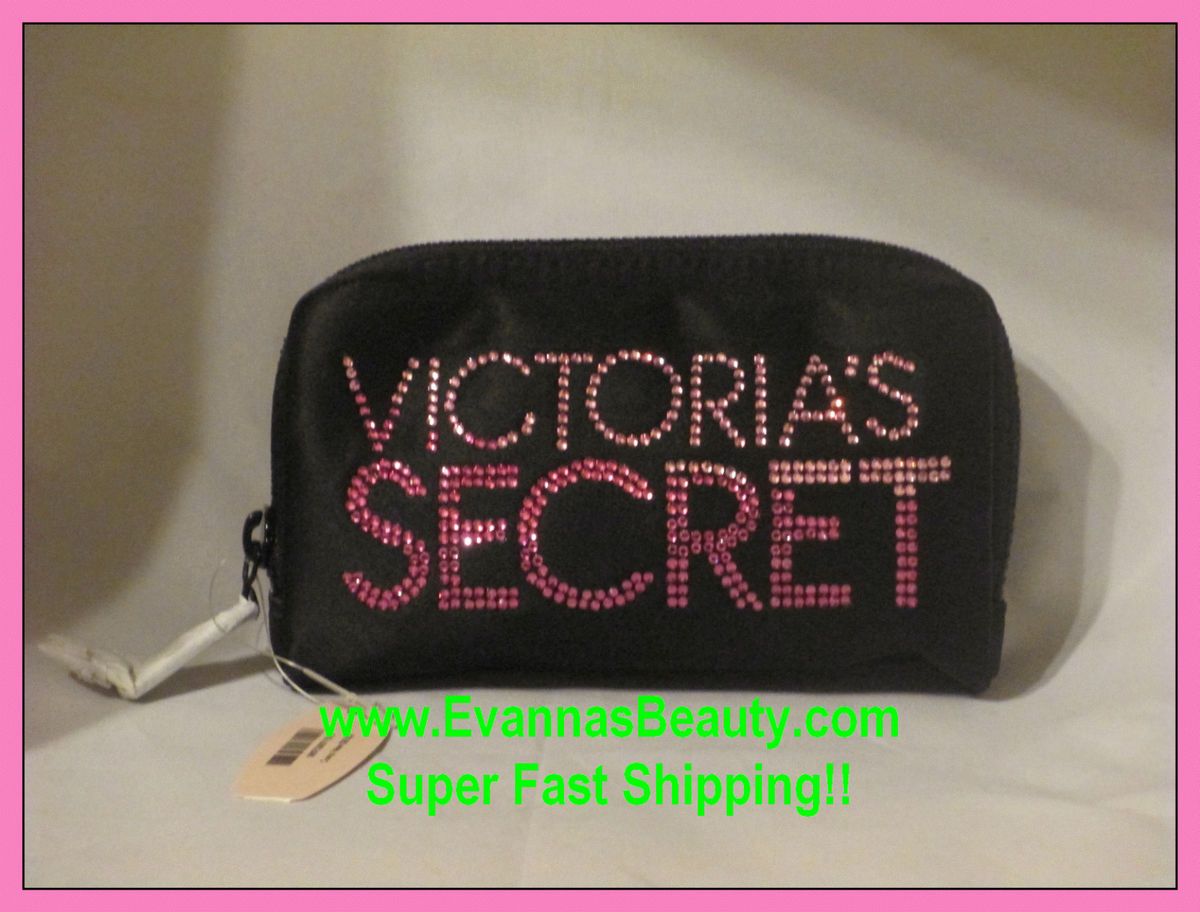Victorias Secret Black Cosmetic Bag with Pink Rhinestones