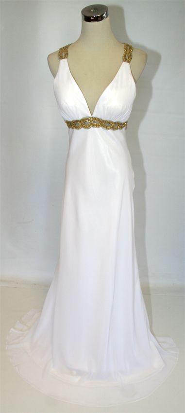 FAVIANA Couture $340 White Gold Evening Gown 8