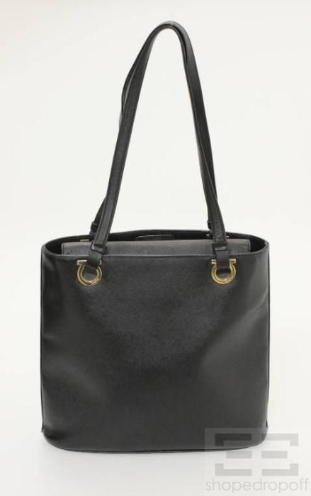 Salvatore Ferragamo Black Cross Grain Leather Shoulder Bag