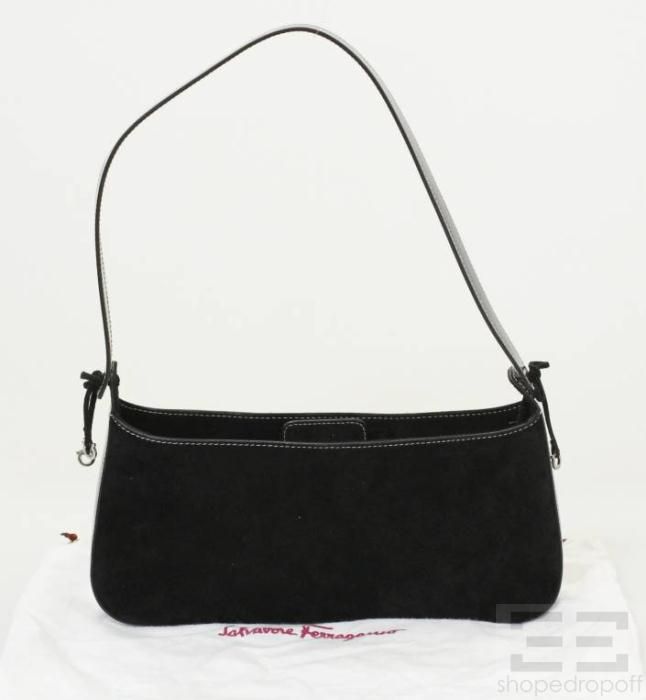 Salvatore Ferragamo Black Suede & Patent Leather Trim Shoulder Bag