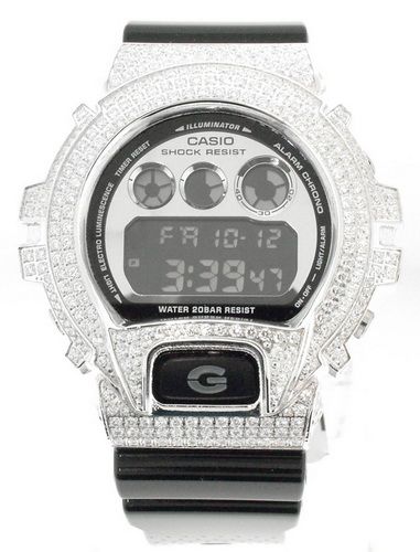 Iced Out Casio G Shock DW6900NB 1 Diamond Simulation 350 Stones Mirror