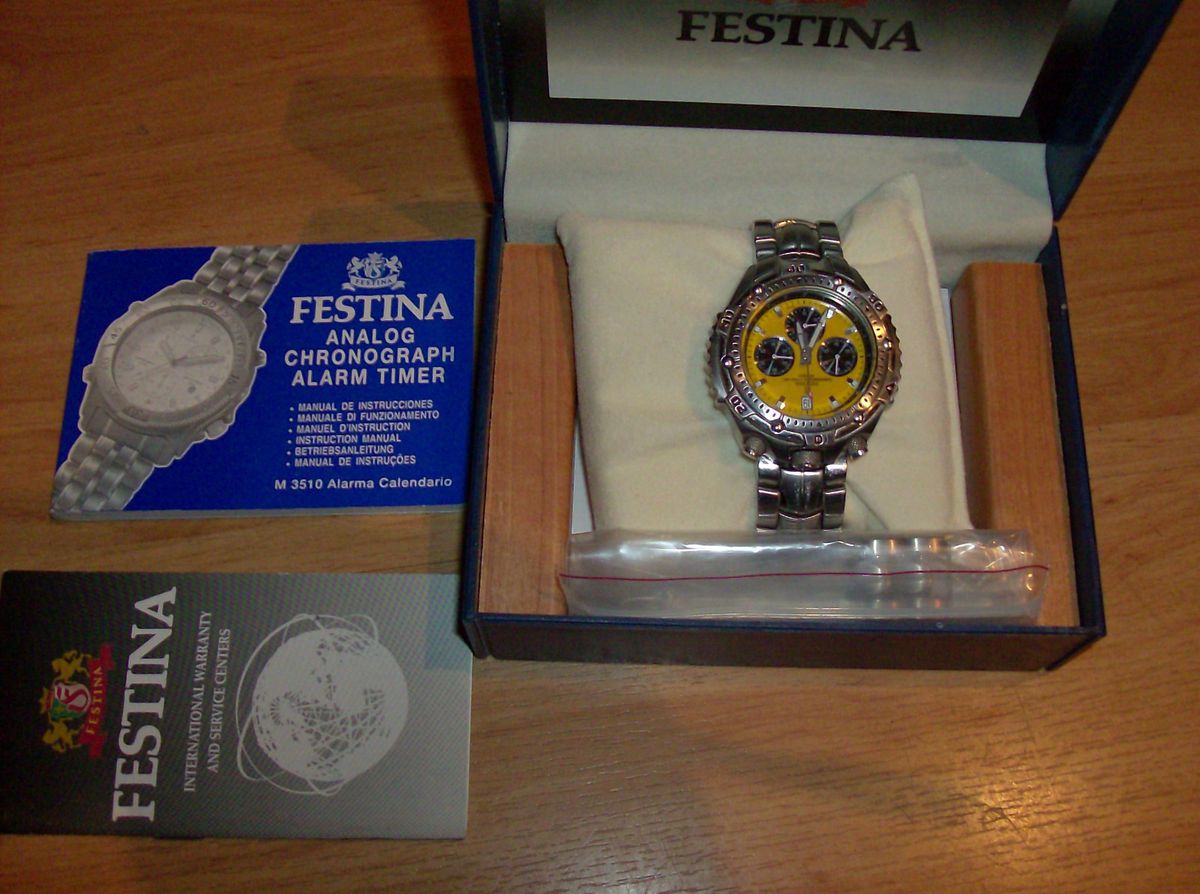 Festina Yellow Chronograph Watch Steel Band