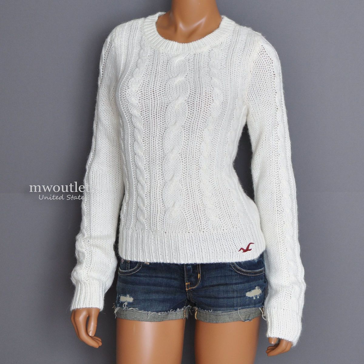 New Hollister Womens HCO Crewneck Wool Fallbrook Knit Sweater