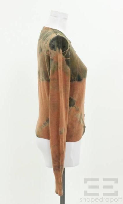 Momo Falana Orange & Green Tie Dyed Cashmere Button Up Cardigan