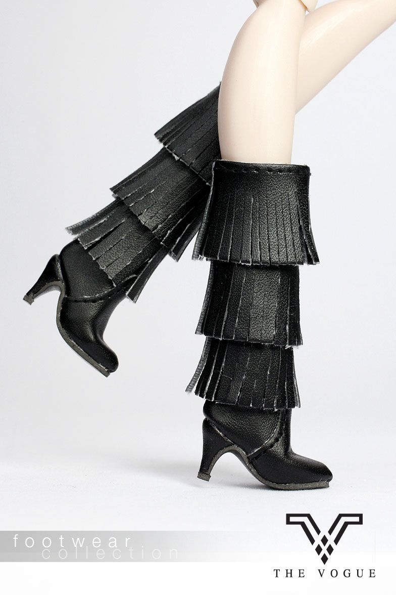 B482 The Vogue Black Leather Fashion Long Boots Shoes for Fr Barbie