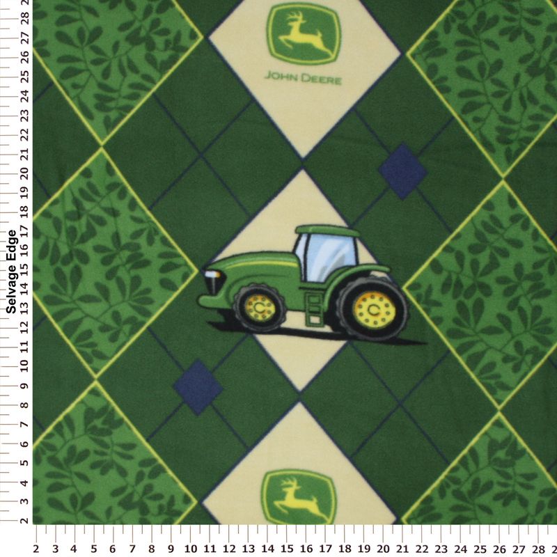  Deere Tractor Diamond Leaf Argyle Fleece Fabric by The Yard