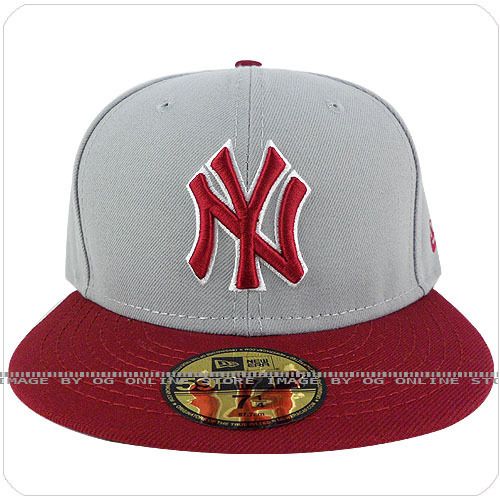 new era 59fifty new york yankees grey NY burgundy visor fitted cap hat