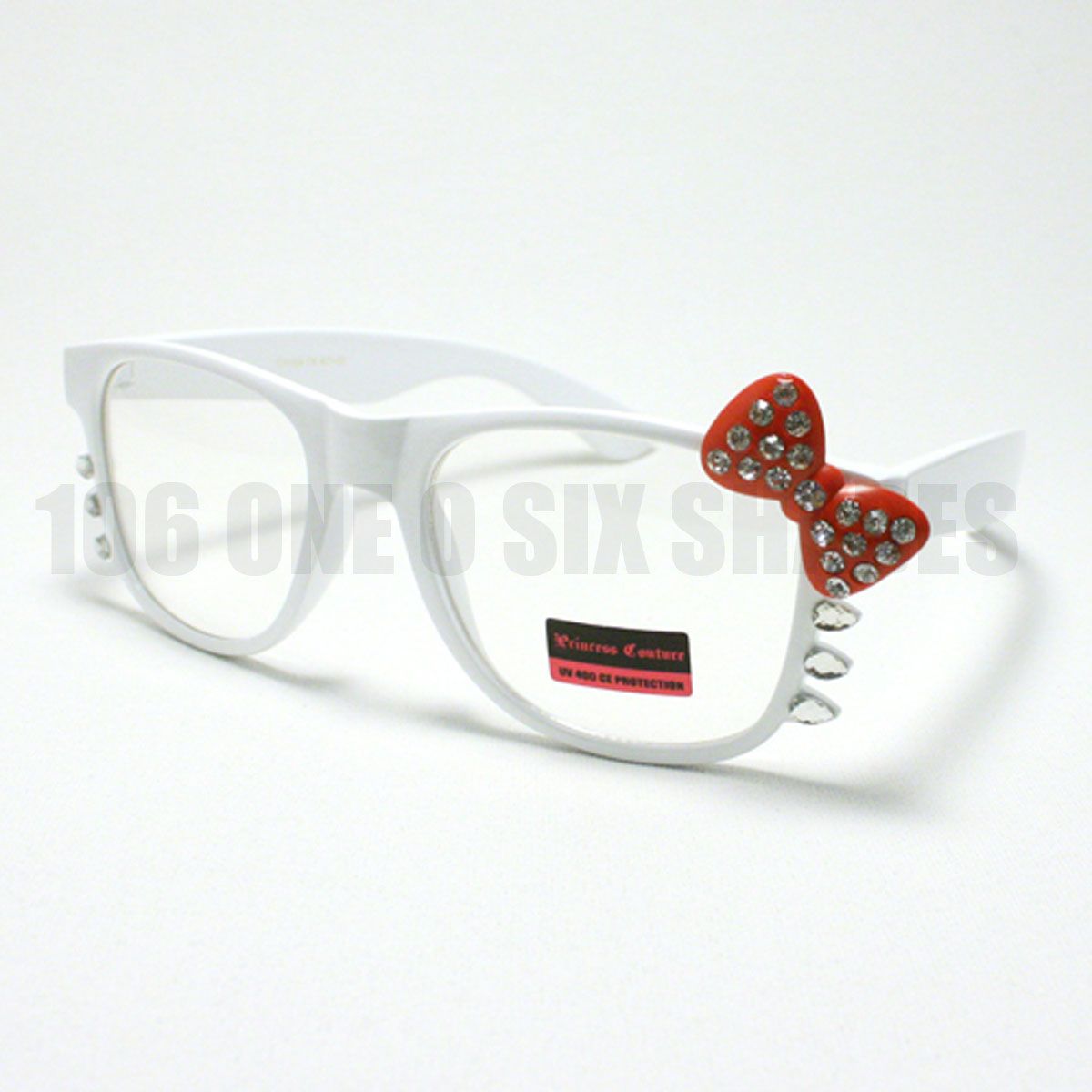 Rhinestone Bow Kitty Eyeglass Frame Womens Nerd Geek Clear Lens Black