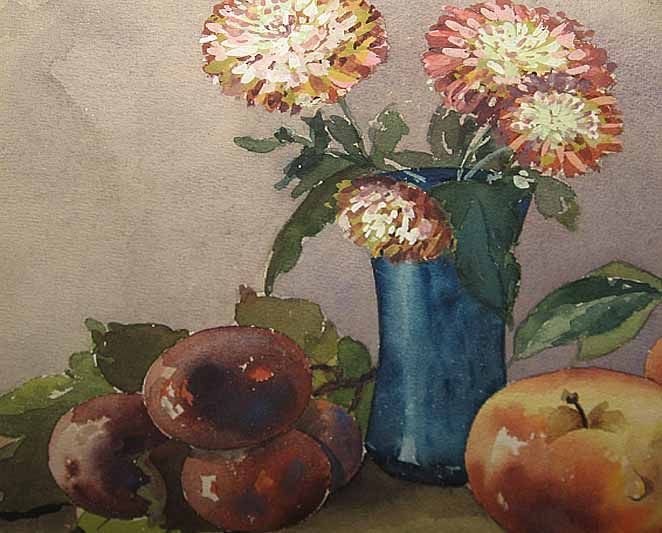 Fabulous 50s Vintage Floral Still Life Watercolor