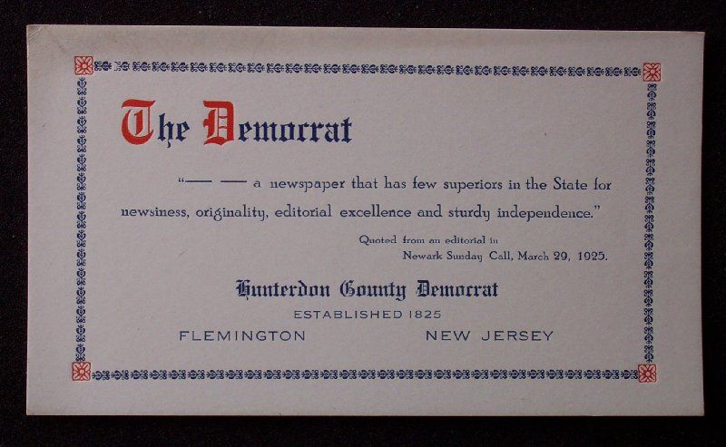 1920s Hunterdon County Democrat Newspaper Flemington NJ