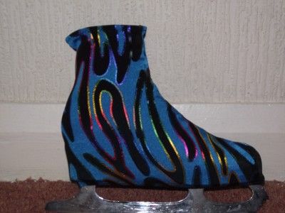 Ice Roller Skate Boot Covers Lycra Patterned Turquoise Multi Zebra
