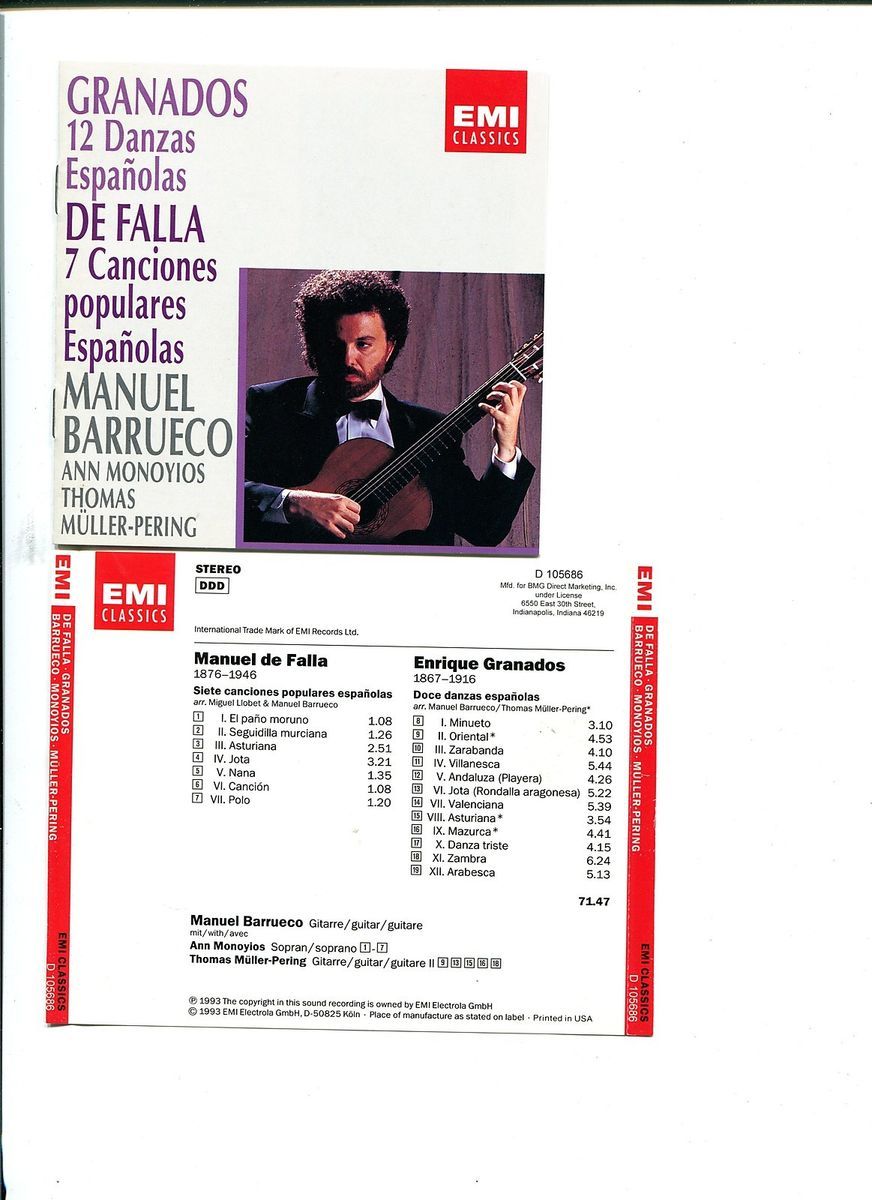 De Falla Granados Barrueco Monoyios Muller Pering Audio Music CD RARE