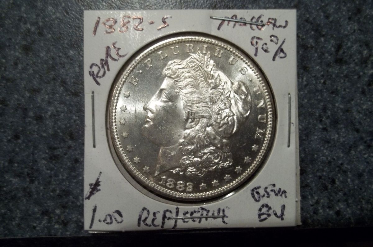 RARE GEM (BU) HIGH GRADE REFLECTIVE 90% SILVER 1882 S MORGAN DOLLAR