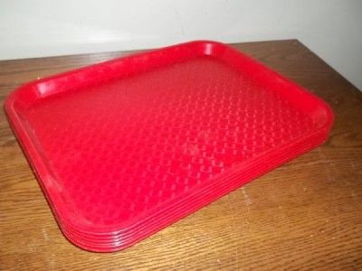 lot of 6 cafeteria food buffet tray plastic red