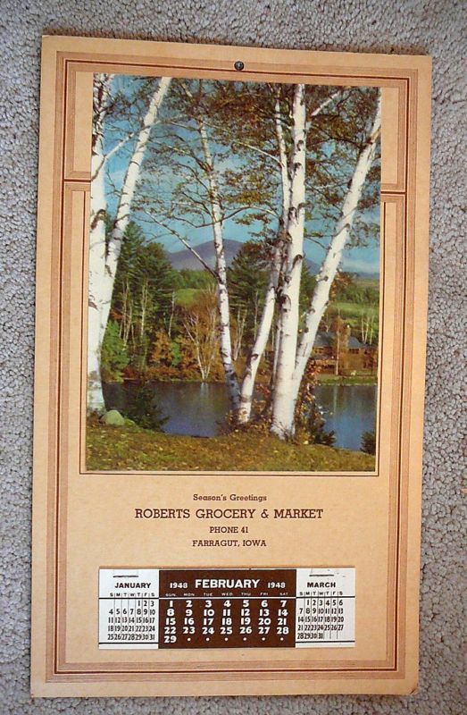 FARRAGUT IA ROBERTS GROCERY MKT 1948 Ad Calendar