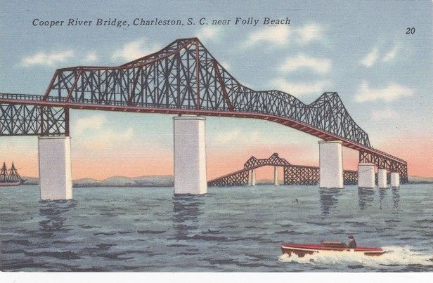  Bridge Charleston South Carolina Folly Beach Vintage Postcard