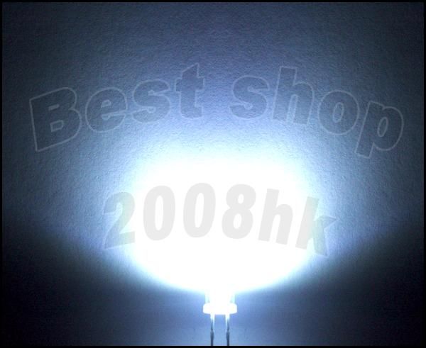 100 pcs 2pins 3mm Flat top Bright White LED lamp light 20000MCD