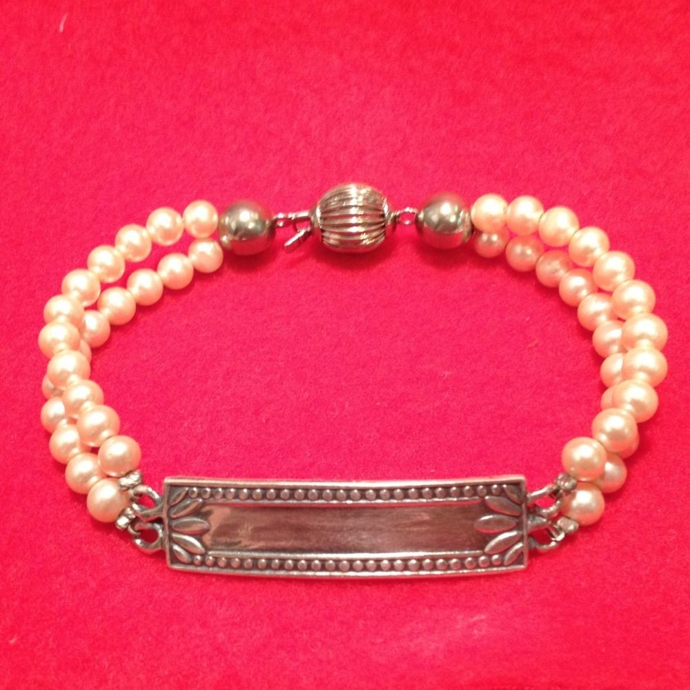 Vintage Sterling Silver Foree Akoya Pearl ID Bracelet 8 Engraveable