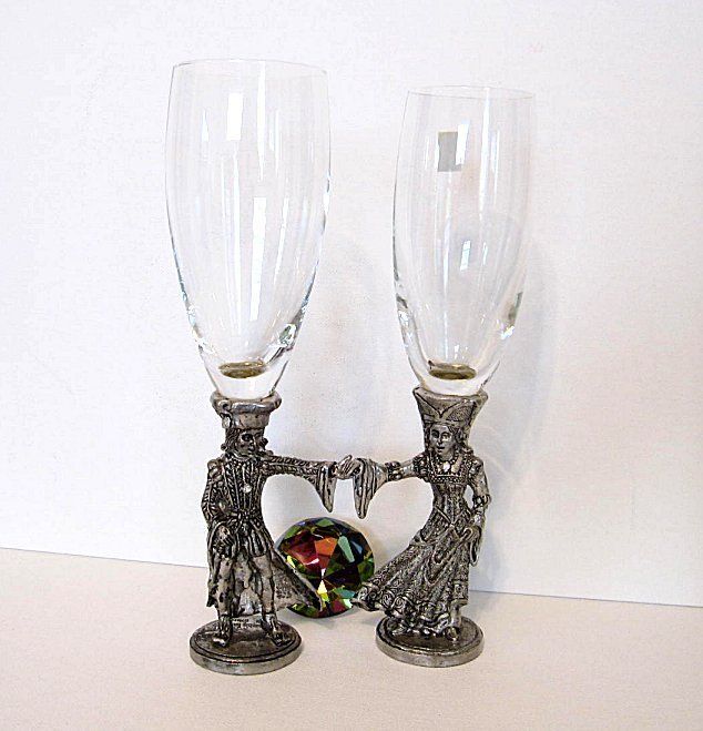 Pewter Crystal Champagne Wedding Flutes Fellowship Foundry Romeo