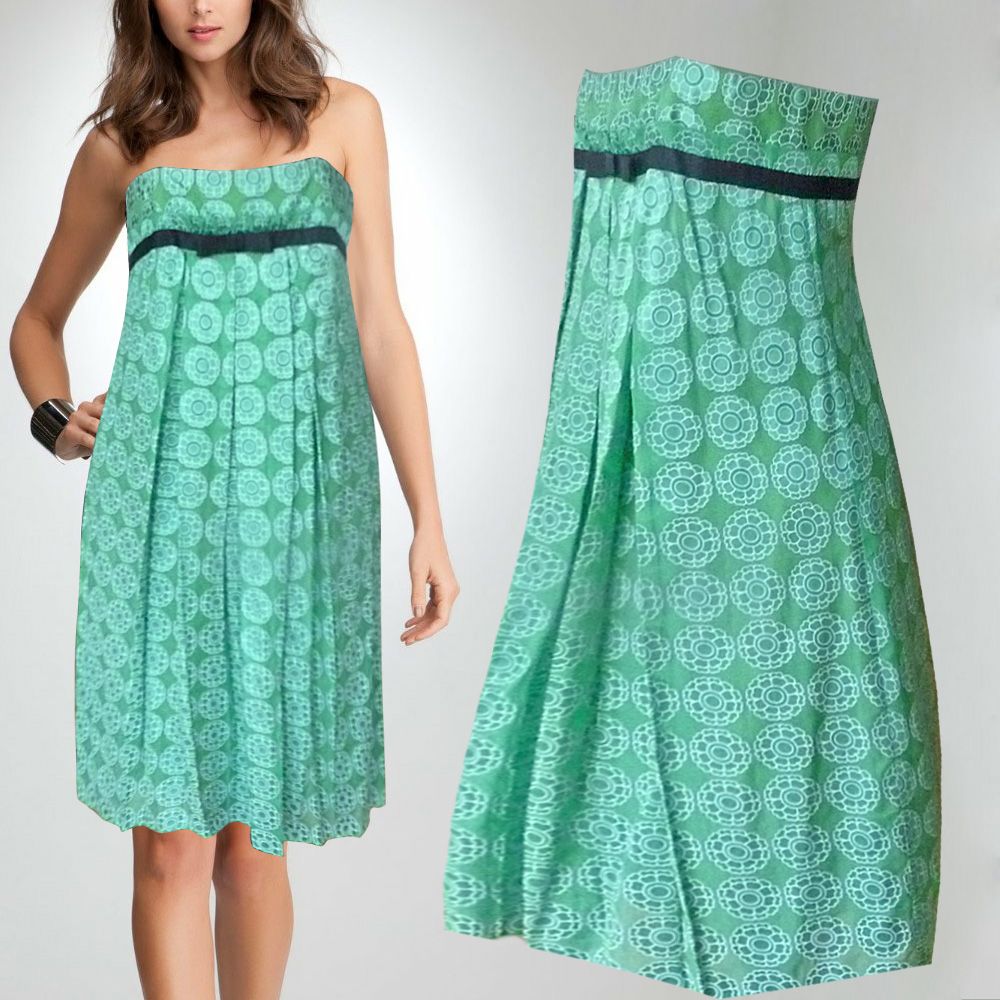 Gorgeous Foley + Corinne Strapless cocktail dress green/blue silk. Sz