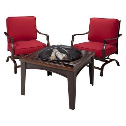  Patio Furniture 3 Piece Firepit Set 2 Chairs Tabletop Fire Pit NEW