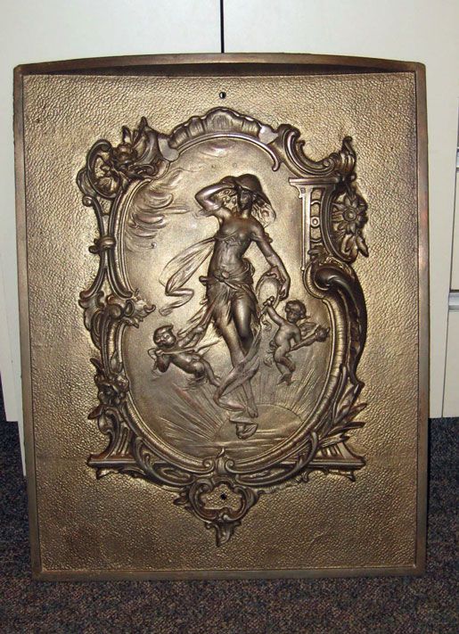 Antique Iron Fireplace Cover Screen Figural Cherubs WOW