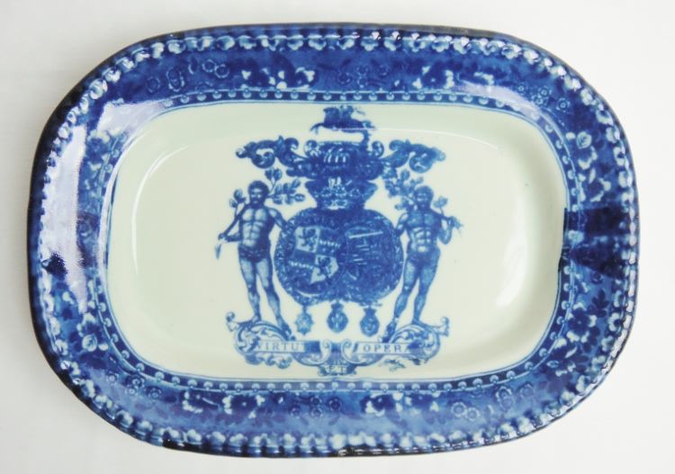 Flow Blue Ironstone Roman Crest Medallion Platter Tray