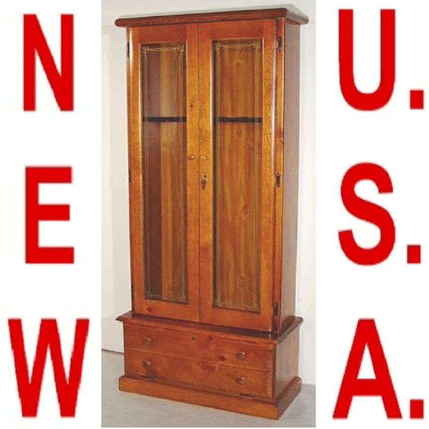 New 12 Shot Gun Rifle Cabinet Display Case Pine Wood 2M