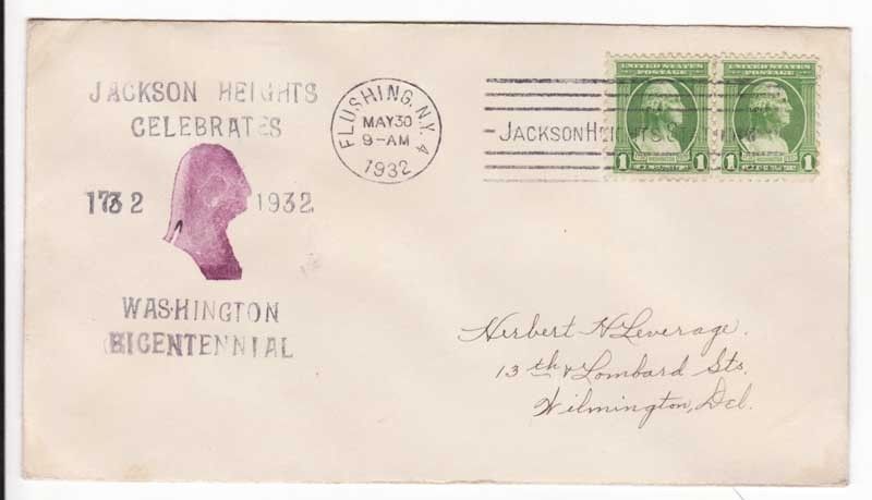 Flushing NY 1932 Washington Bicentennial 1932 Cover