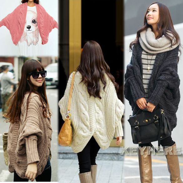 Korean Womens Bat Wing Long Sleeve Loose Sweater Cardigan K0E1 4