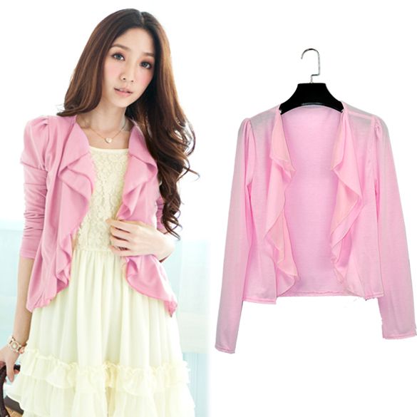 New Womens Girl Long Sleeved Cotton Chiffon Jacket Flounced Coat