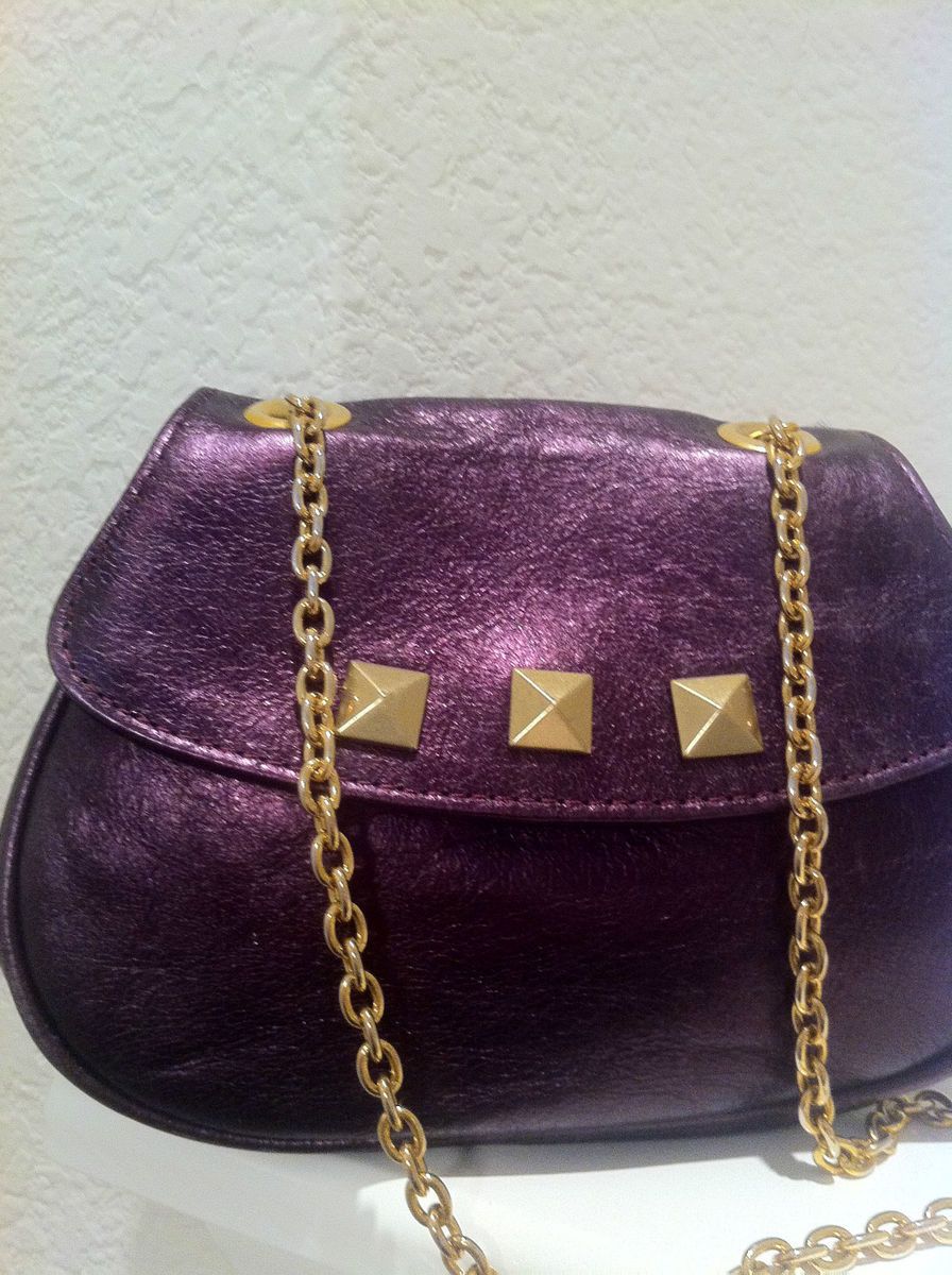 FOLEY + CORINNA GORGEOUS PURPLE LEATHER W/GOLD CHAIN XSMALL HANDBAG