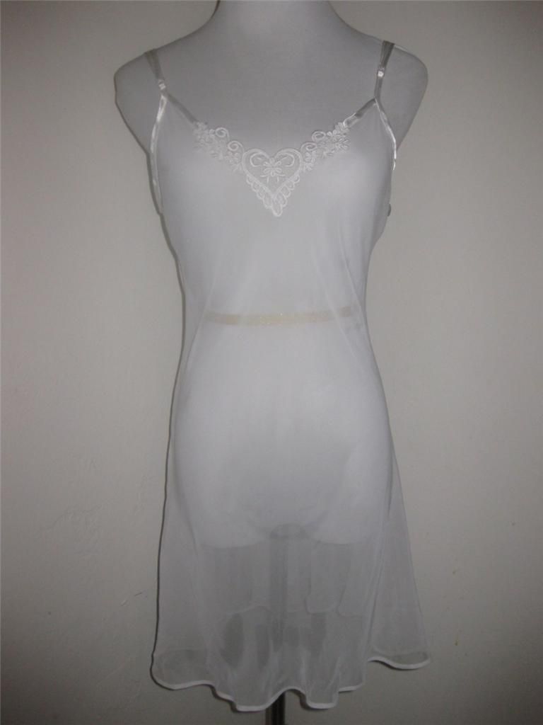 Fredericks of Hollywood Sz L White Sheer Spagetti Strap Nightgown