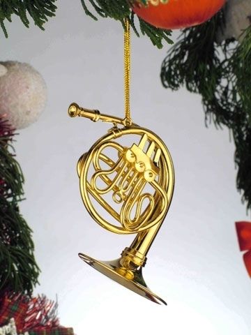 FRENCH HORN Ornament 3D Gold Metal Band Orchestra Music Brass