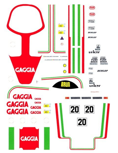 20 Gaggia Porsche 956 962 1 64th HO Scale Slot Car Decals