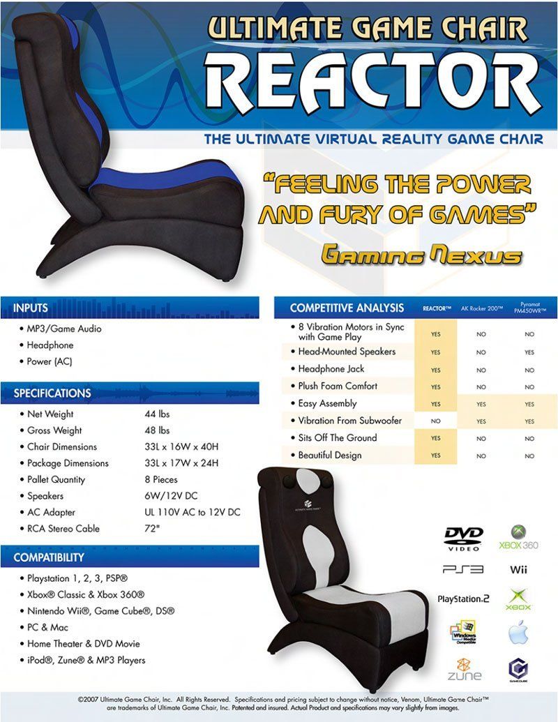 Gaming Vibrating Chair for PlayStation 3 PS3 Wii and Xbox 360 Gamers